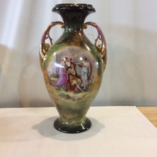 Victoria Carlsbad Austria Artist Signed Double Handle Vases Urns 14" Boudoir