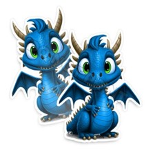 Cute BLUE Baby Dragon LARGE Fantasy Adorable Decal Car Vinyl Sticker M33034 2pk