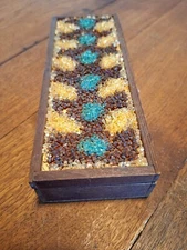 Mid Century Modern Wooden Box Beaded Acrylic Inlaid Removeable Lid Velvet Lining