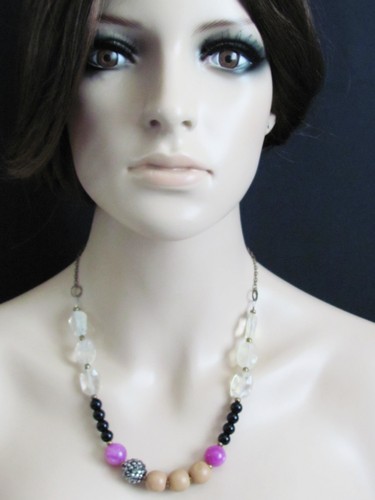 Statement Necklace Retro Vintage Fushia Black Multicolor Boho Bead Anthro Style - Picture 2 of 4