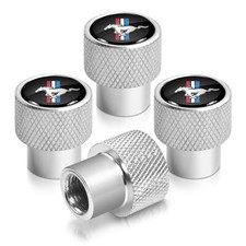 Ford Mustang Tri-bar In Black On Silver Chrome Aluminum Tire Valve Stem Caps Ford Mustang Tri-bar In Black On Silver Chrome Aluminum Tire Valve Stem Caps