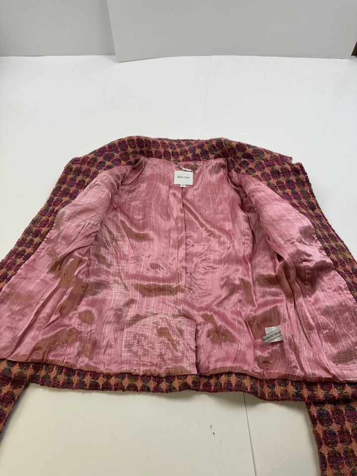 Walter Baker Blazer Jacket Wool Tweed Pink Silk Lining Size 0 - Image 3 of 4