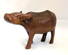Hand Carved Wooden Water Buffalo Figure Vintage 1966 New 5657