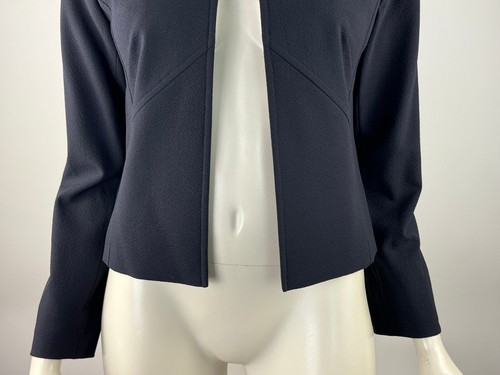 Escada Crop Wool Jacket Women 34 EUC Long Sleeve Lined Navy One Button Blazer - Picture 10 of 12