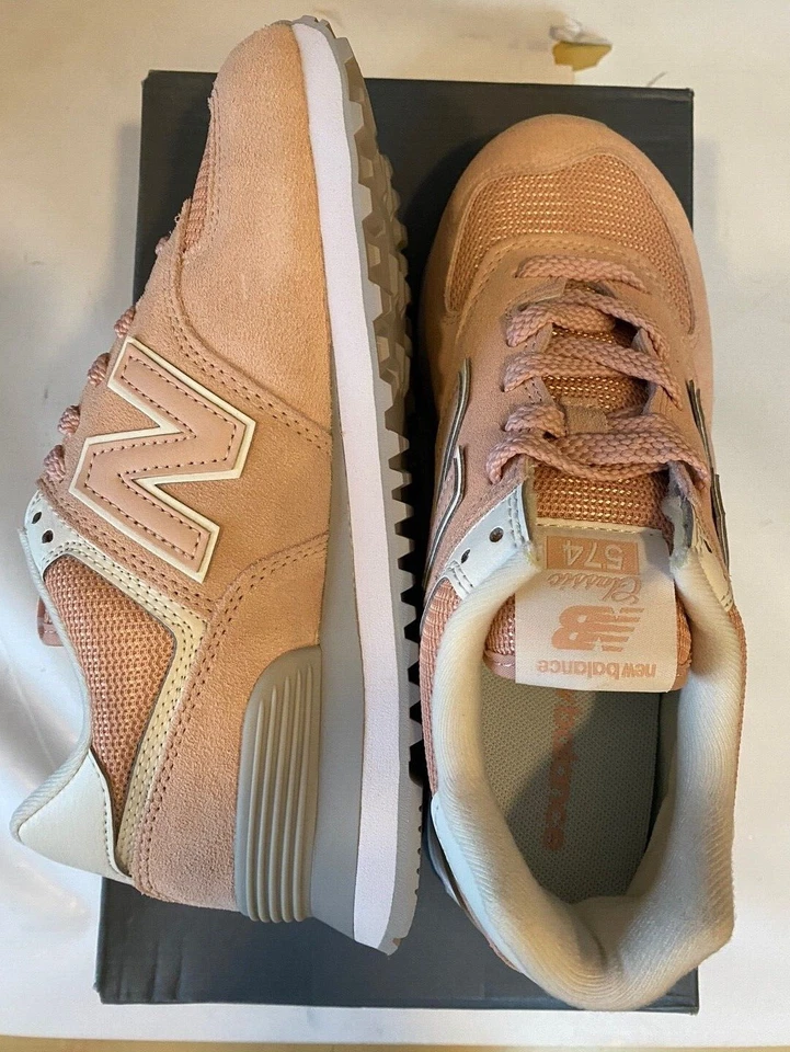 New Balance 574 经典女式休闲运动鞋 (B) [美国:6.5] 粉红色全新带标签 WL574WED — 第 3/4 张图片