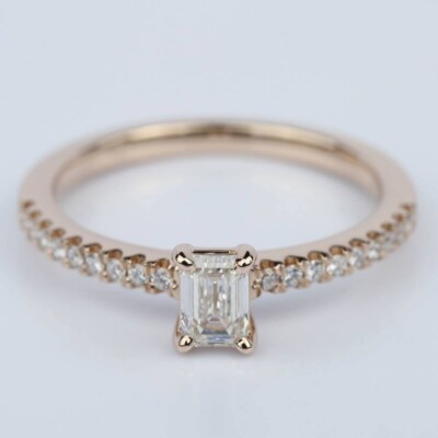 14k Rose Gold Plated 1Ct Emerald Cut Moissanite Delicate Proposal Gift Ring