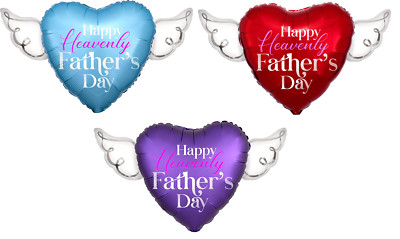 Happy Heavenly Father's Day Balloons heart shaped with angel wings - 2 Balloons
