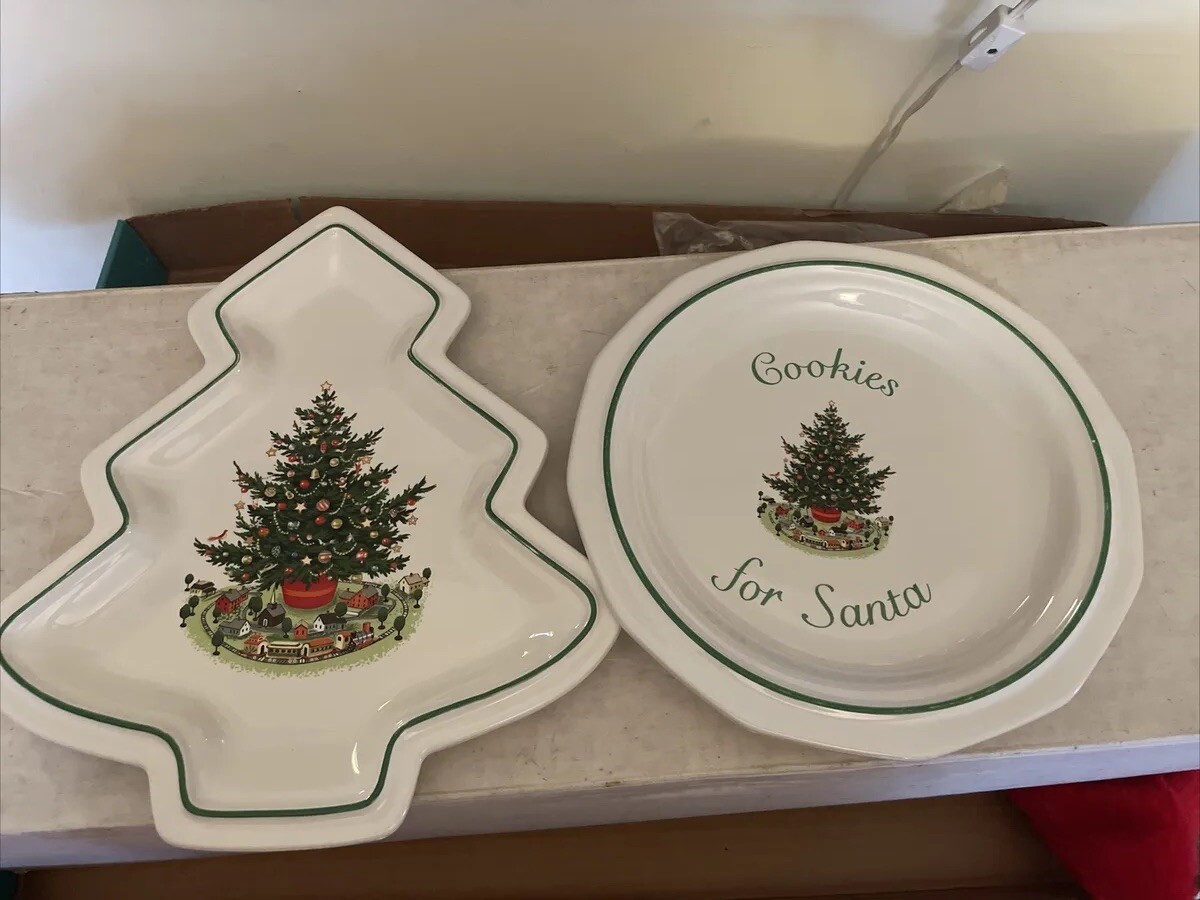 Pfaltzgraff Christmas Heritage Christmas Tree Serving Dish Cookies For  Santa