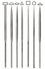 BUFF NEEDLE FILES-PILLAR,BARRETE,HALF ROUND,3-SQUARE,CROSSING,ROUND,SQUARE