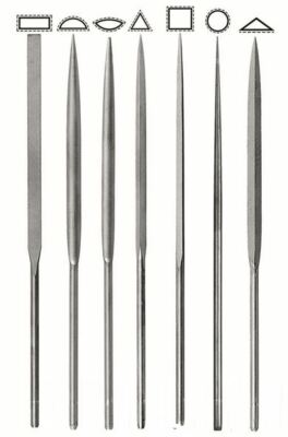BUFF NEEDLE FILES-PILLAR,BARRETE,HALF ROUND,3-SQUARE,CROSSING,ROUND,SQUARE