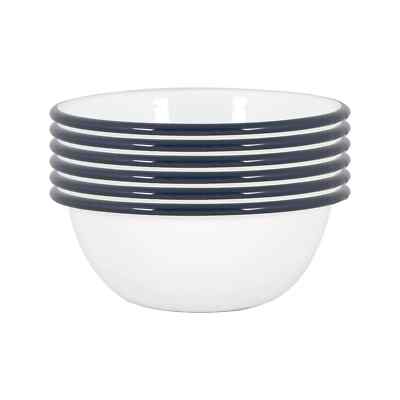 6x weiße Emaille Schüsseln Metall Outdoor Camping Essen Geschirr 16cm marine 6er Set Schüssel