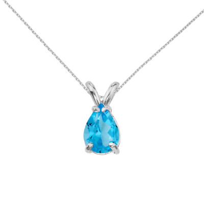 14k Weißgold birnenförmiger Blautopas Anhänger mit 18'' Kette