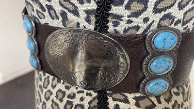 Western Sandy Duftler Womens Turquoise Belt Silver Tone 