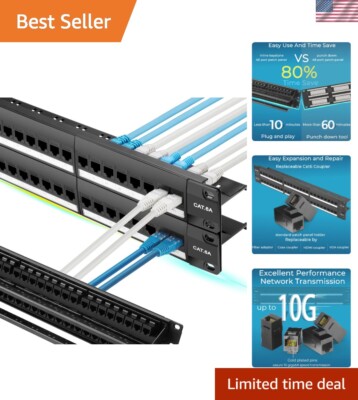 Patch Panel 48 Port Cat6A with Inline Keystone 10G Support, Pass-Thru Coupler...