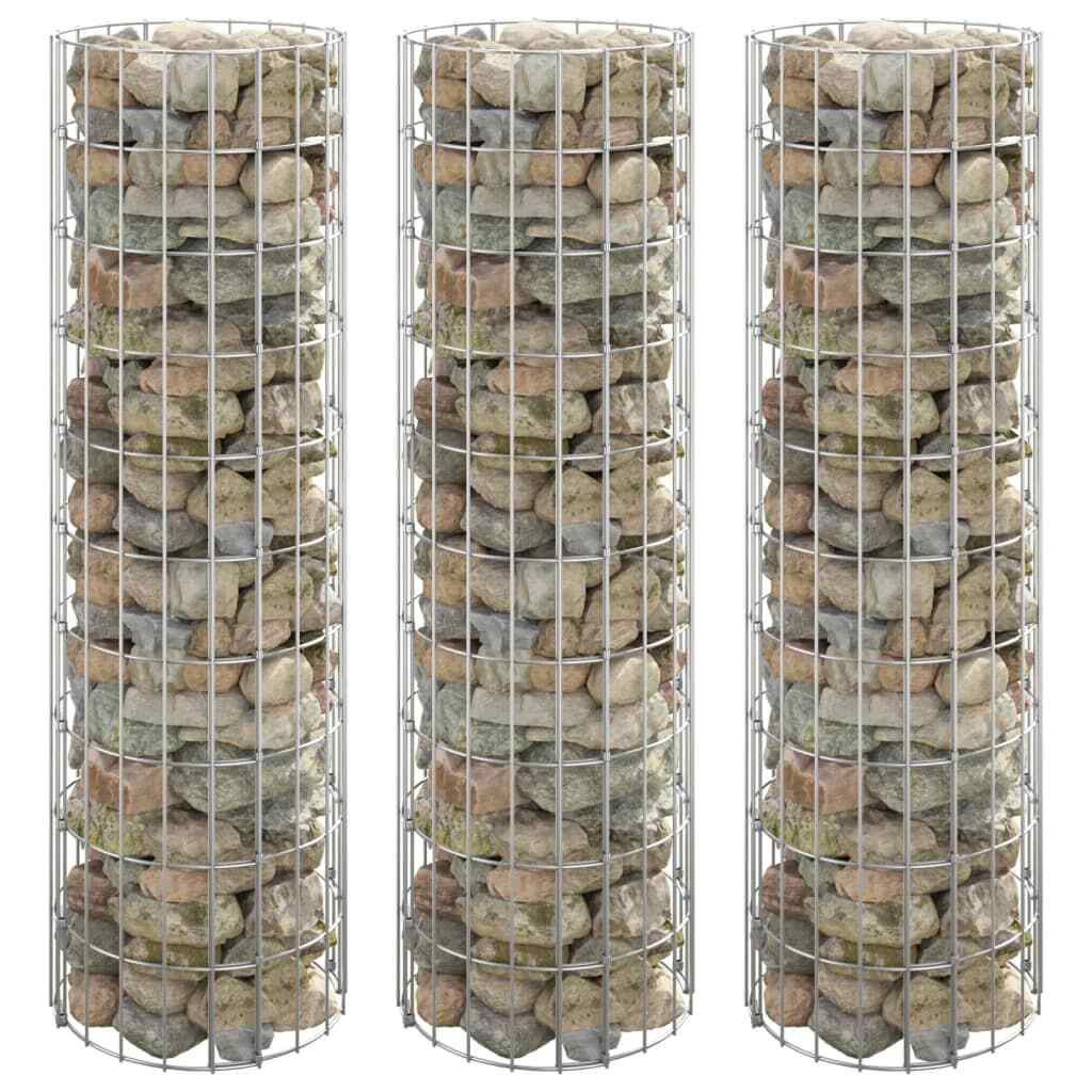 vidaXL Circular Gabion Raised Beds 3 pcs Galvanised Steel 脴30x100 cm