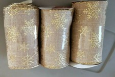 3 Rolls Celebrate it Burlap Holiday Ribbon Glitter Snowflakes 