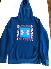 Under Armour Cold Gear Youth Large Hooded Sweat Shirt Blue Pink Trim