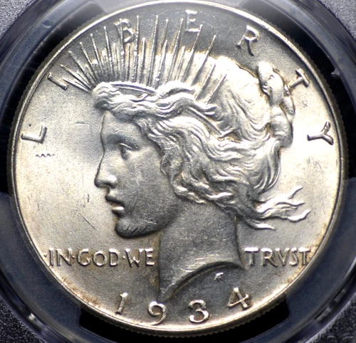 1934 PEACE DOLLAR PCGS MS 62 GLOWING WHITE SATIN, FULLY STRUCK, AND QUITE CLEAN
