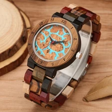 Women Colorful Wood Watches Quartz Mix Wooden Wristwatch Lightweight Watch Gift