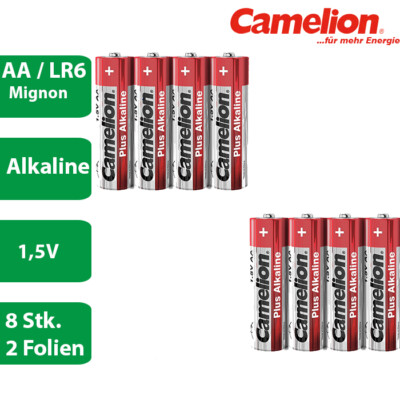 8 x Camelion LR6 AA Mignon Batterie PLus Alkaline 1,5V - 2 x 4er Folie MN1500