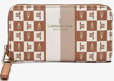 London Fog Womens Diana Signature Double Zip Crossbody Wristlet Wallet Camel NWT