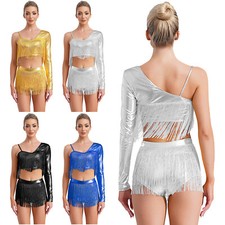 Women Skirt Party Dancewear Single Outfit Zipper Tassels Ballroom Dance Sleeve