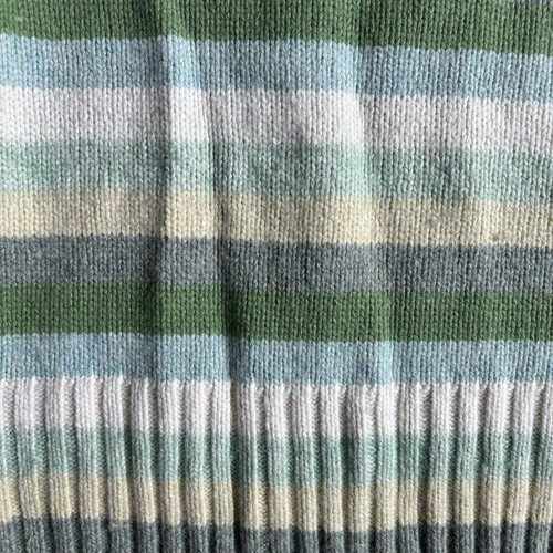 Vintage GAP Y2K Women's Medium Wool Blend Striped Green Turtleneck Sweater Boxy - Picture 3 of 20