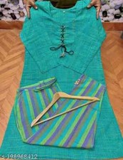 Indian Traditional Wear Woman/Girls Khadi Cotton Striped Kurti With Pant set