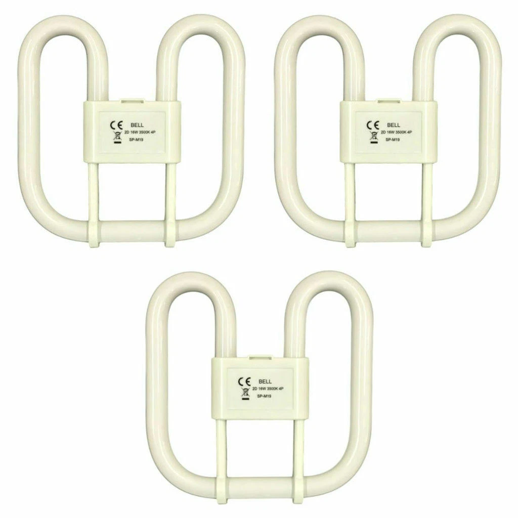 3 x BELL 04175 Square 2D Fluorescent Lamps 16 Watt 4 Pin DD GR10q 3500K White