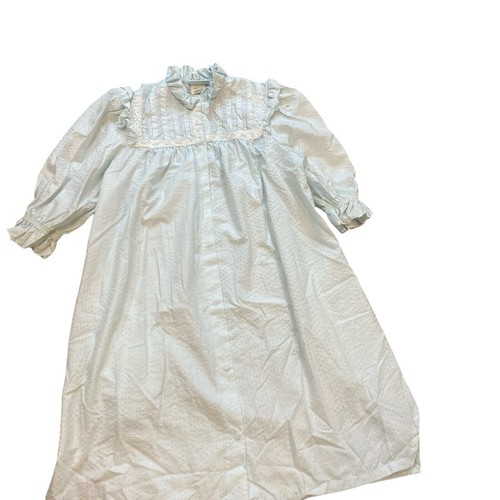 Vintage 80’s Cottage Modest Damen Nachthemd babyblau Rüschen hoher Kragen Taschen