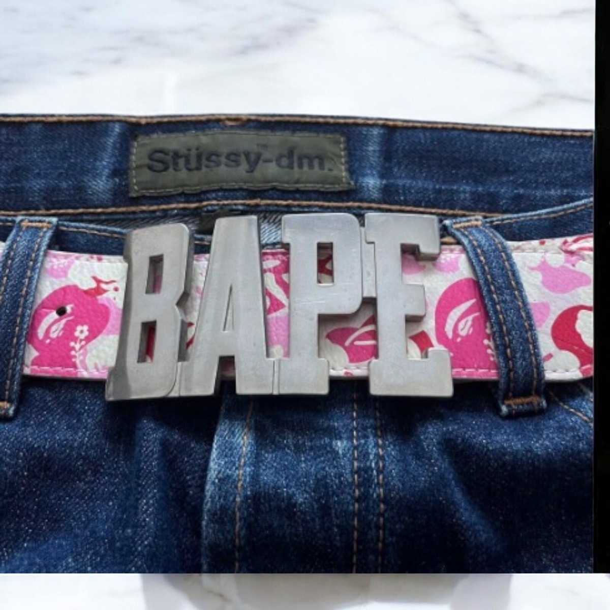 小物 Rare A BATHING APE BAPE LOGO BUCKLE BELT A Bathing Ape Denim Monogram Belt – Oneness Boutique