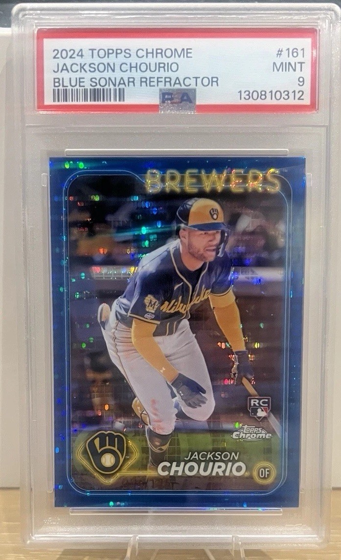 2024 Topps Chrome - Jackson Chourio #161 Blue Sonar /125 (RC) PSA 9