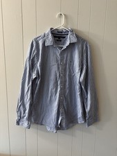 Tommy Hilfiger Mens Large Button Up Long Sleeve Dress Shirt Blue Custom Fit B4