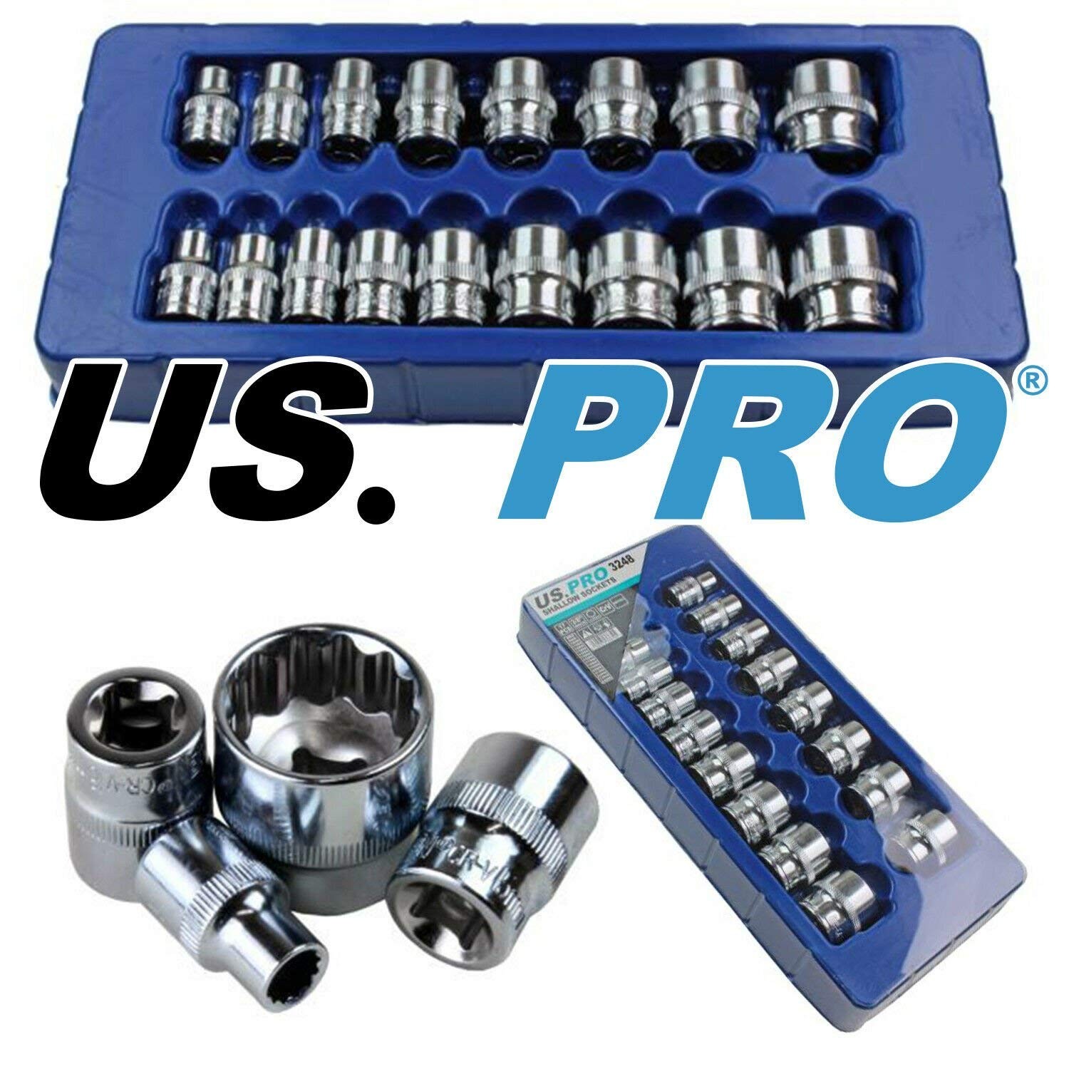 US PRO 17pc 3/8 Dr Shallow Sockets 12 Point 8 - 24mm 3248 - Image 5