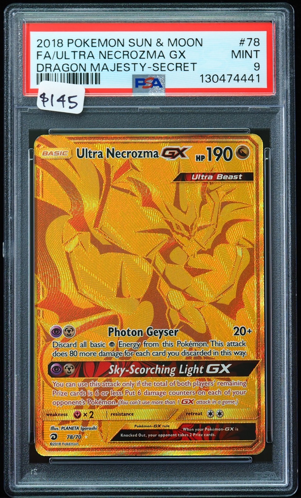 2018 Ultra Necrozma GX #78 Dragon Majesty PSA 9 Pokemon Card