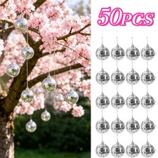 50pcs Silver Disco Mirror Ball Hanging Ornaments Wedding Garden Outdoor Decor
