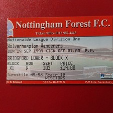 NOTTINGHAM FOREST  v WOLVERHAMPTON WANDERERS  MATCH TICKET 1999/0