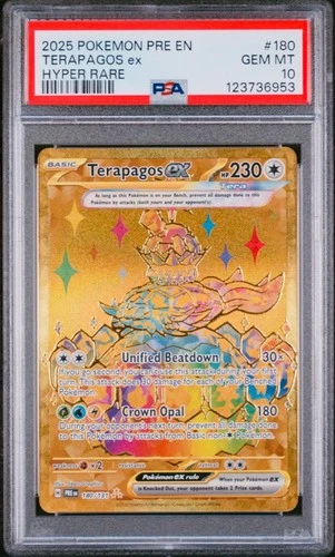 2025 POKEMON Prismatic Evolutions TERAPAGOS EX HYPER RARE GOLD 180/131 PSA 10