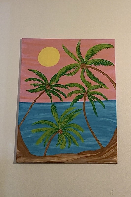 Original Acrylic on Canvas Tropical Beach Seascape Sunset Palm Trees 24X30 
