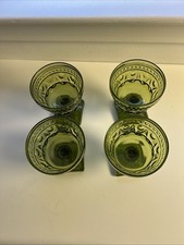 VTG 4 Green 3.5X4.5" Indiana Glass "Park Lane" Stemware Wine Glass Square Base