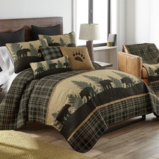 RUSTIC CABIN LODGE PRINTED MICROFIBER QUILTED COLLECTION Bear Walk Plaid