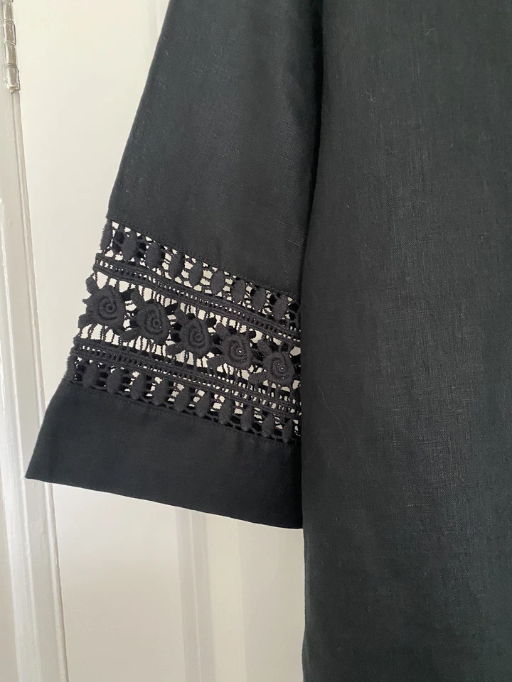 Ladies Tunic Top by ELLEN REYES size M Medium, Black Linen w Embroidery, NWT - Image 2 of 4