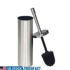 Satin Nickel Toilet Brush Holder Freestanding Metal Slim Design Cleaning New