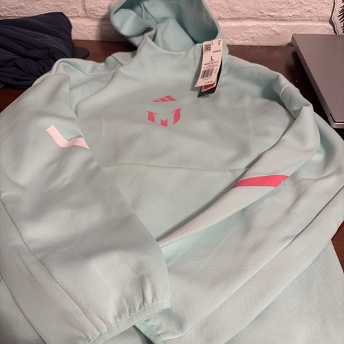 Kid’s Size L adidas X Messi ZNE Hoodie Sweatshirt Teal Pink KD6428 NWT Youth