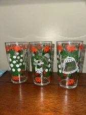 Vtg 5” MCM Hazel Atlas Merry Christmas Tumblers Glasses Set Of 3 Happy New Year