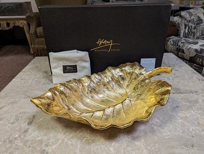 Michael Aram New Leaves Elephant Ear Large Serving Bowl Gold Tone Metal NIB