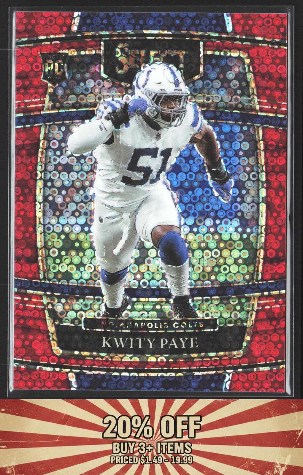 2021 Panini Select #87 SN, RC #/49 Kwity Paye Red Disco Prizm Indianapolis Colts