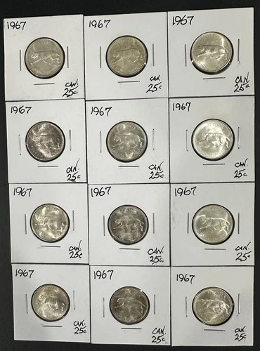 1967 CANADA 25 CENTS LOT (12 total) UNC