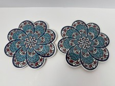 Vintage Blue & White Turkish Ceramic Foam Backed Trivet Kitchen Pot Dish Hot Pad