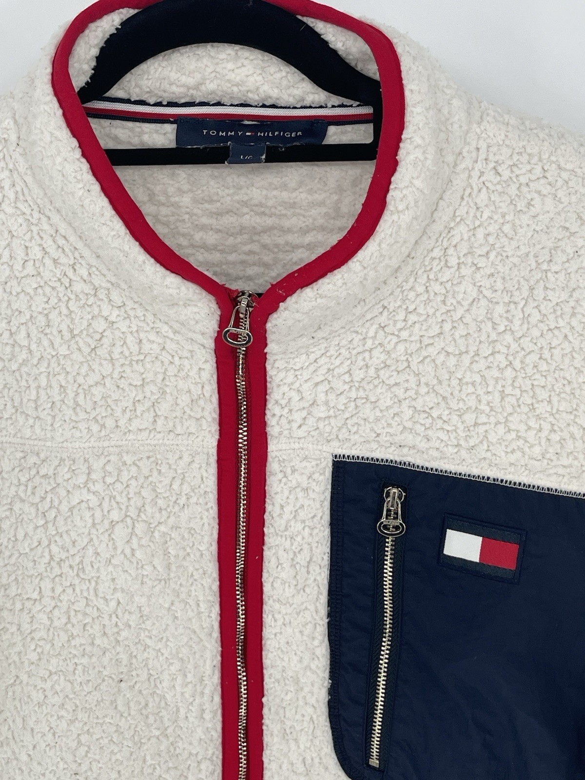 Tommy Hilfiger Women's Size L Essential Sherpa Zip Jacket Pockets Color Block image 2